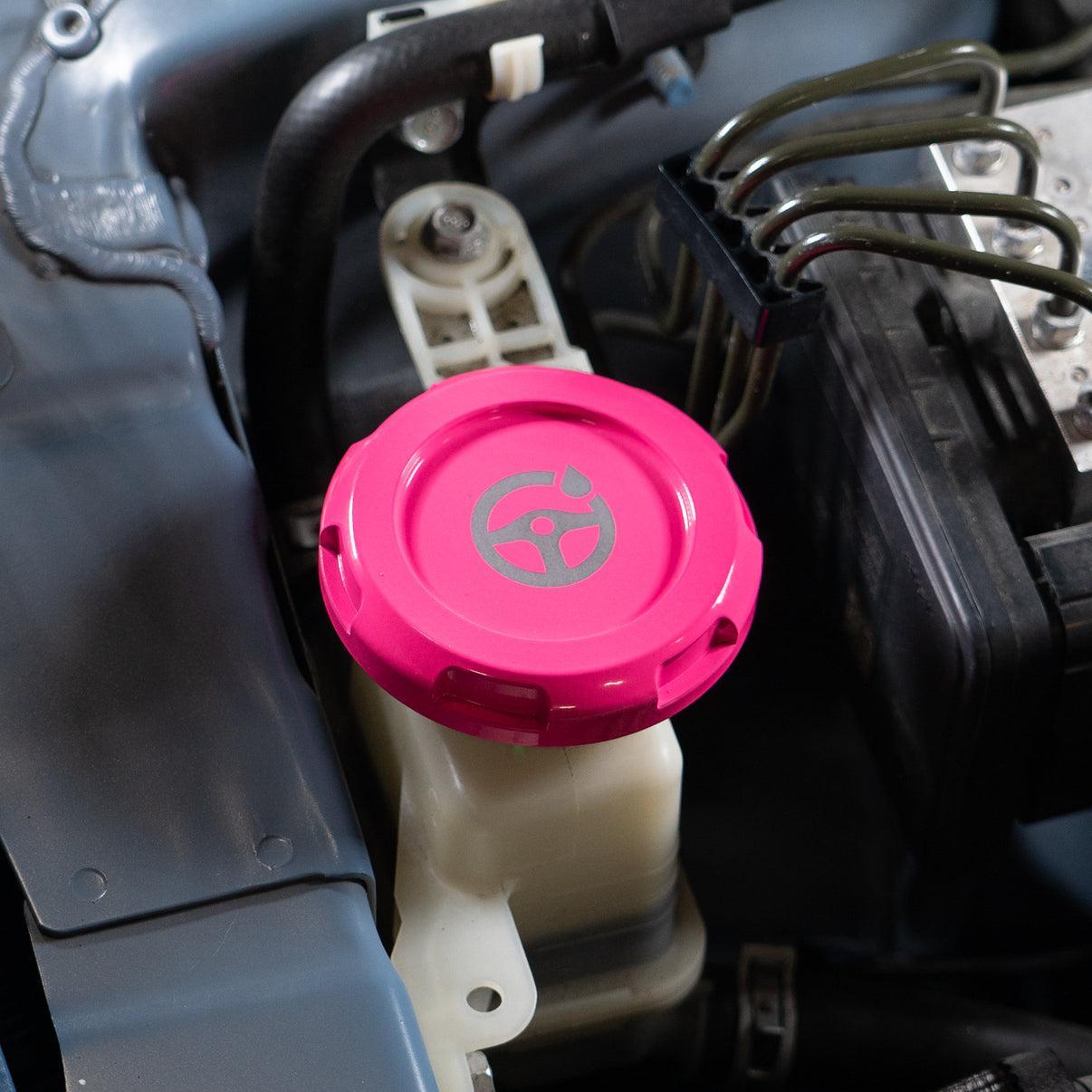 Billetworkz Power Steering Fluid Cap Engraved Zero Series Hyper Pink Subaru WRX 08-14 / STI 08-21 | BW-EBCZ-SUB-PS2-HYPK-E