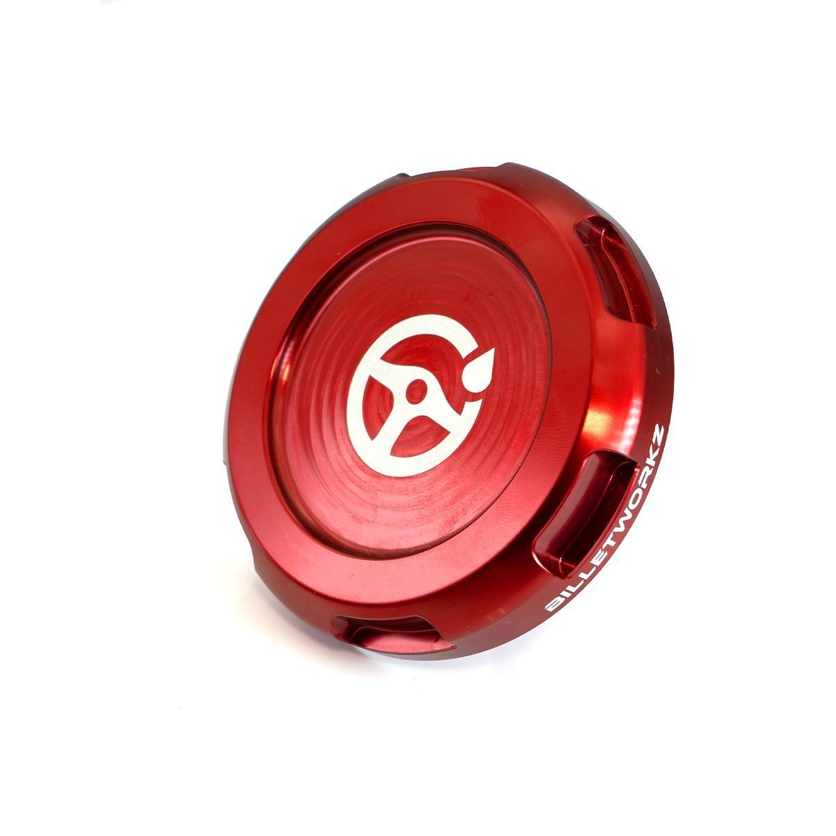 Billetworkz Power Steering Fluid Cap Engraved Zero Series Red Subaru WRX 08-14 / STI 08-21 | BW-EBCZ-SUB-PS2-RED-E