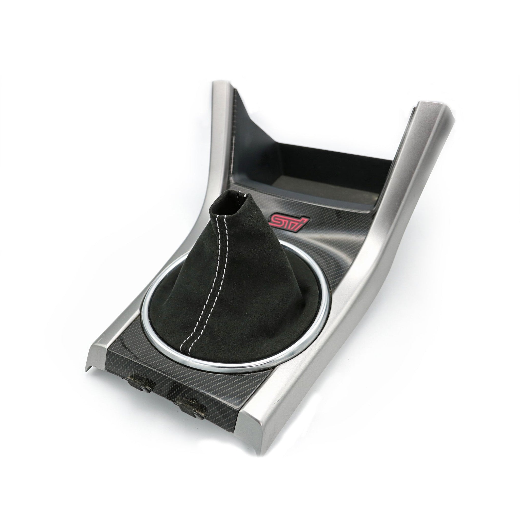 Shifter Boot Riser Billetworkz Premium Black Alcantara White Thread Shift Boot Subaru STI ...