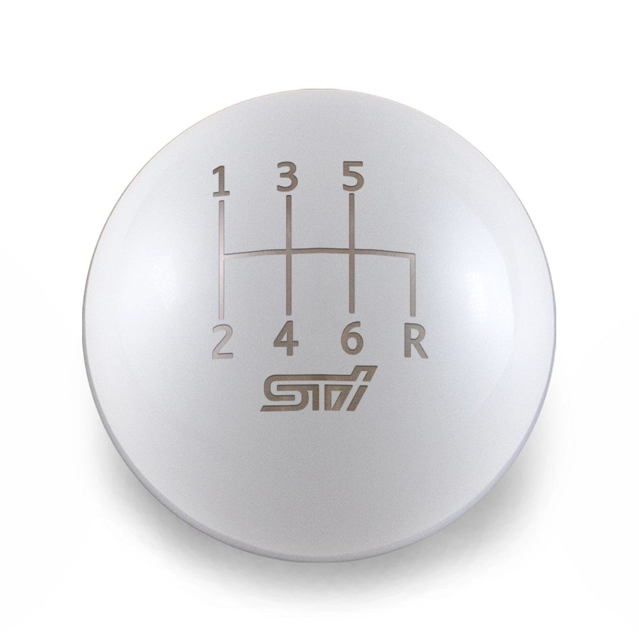 Billetworkz Weighted Shift Knob STI 6-Speed Engraving Subaru STI 2004-2021 / WRX 15-26 Gloss White Sphere | BW-KNB-STI6-SSTI-GWHT-SP