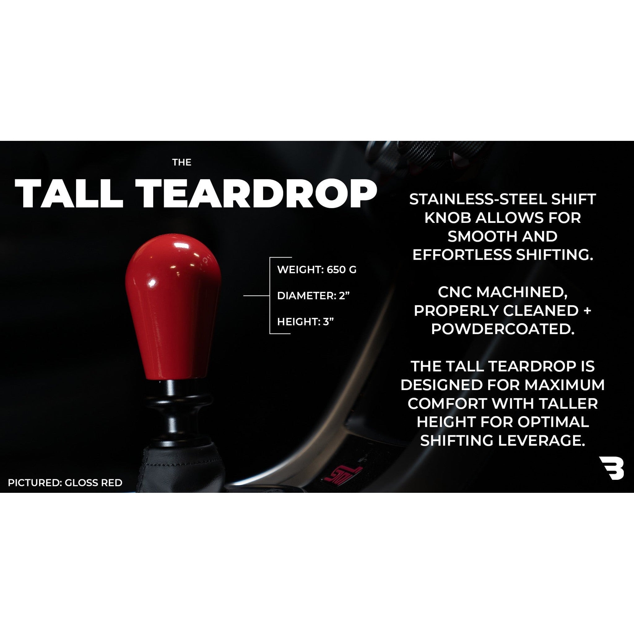 Billetworkz Weighted White Tall Teardrop Shift Knob WRX 6-Speed Japanese Engraving Subaru WRX 15-26 / STI 04-21 | BW-KNB-WRX6-JPWRX-GWHT-TT