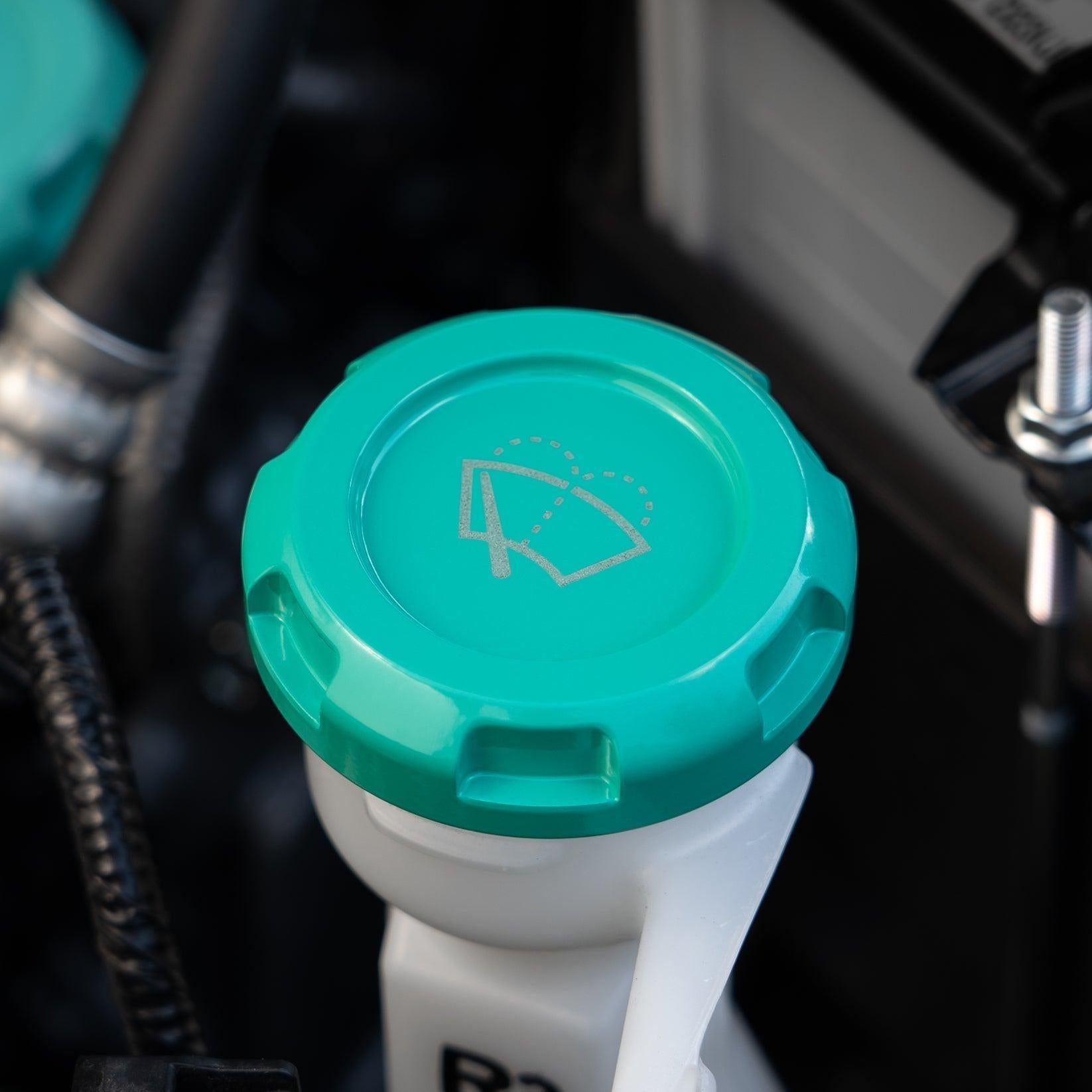 Billetworkz Wiper Fluid Cap Engraved Zero Series Hyper Teal Subaru WRX 02-26 / STI 04-21 | BW-EBCZ-SUB-WIP-HYTL-E