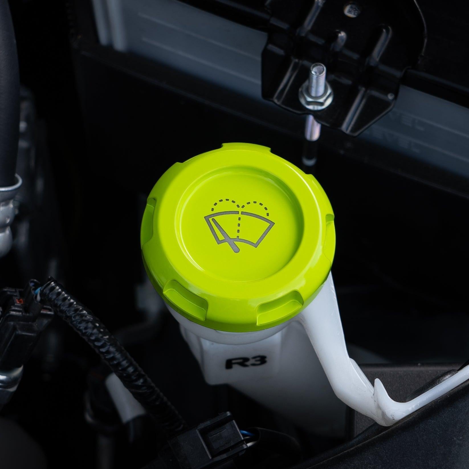Billetworkz Wiper Fluid Cap Engraved Zero Series Neon Yellow Subaru WRX 02-26 / STI 04-21 | BW-EBCZ-SUB-WIP-NYEL-E