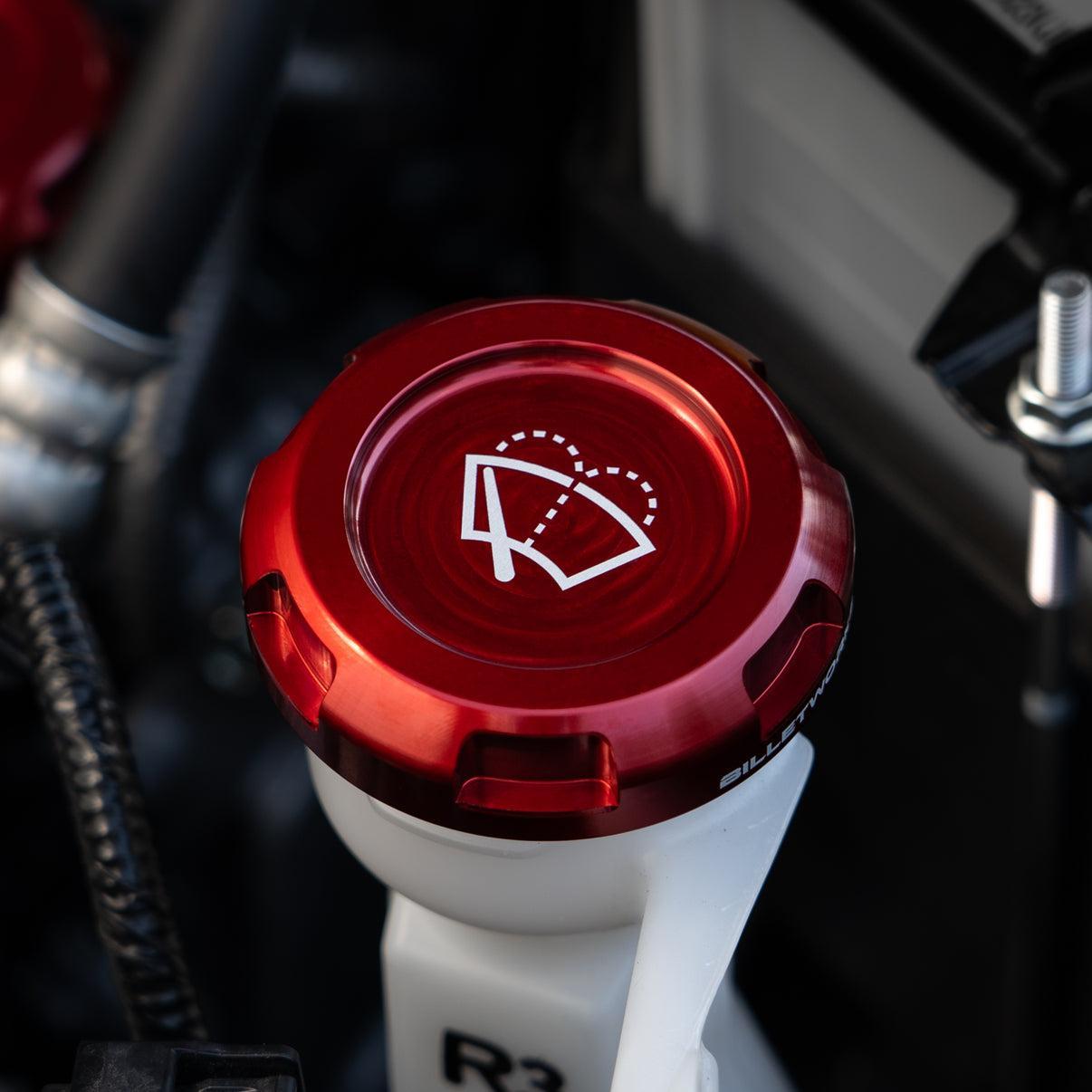 Billetworkz Wiper Fluid Cap Engraved Zero Series Red Subaru WRX 02-26 / STI 04-21 | BW-EBCZ-SUB-WIP-RED-E