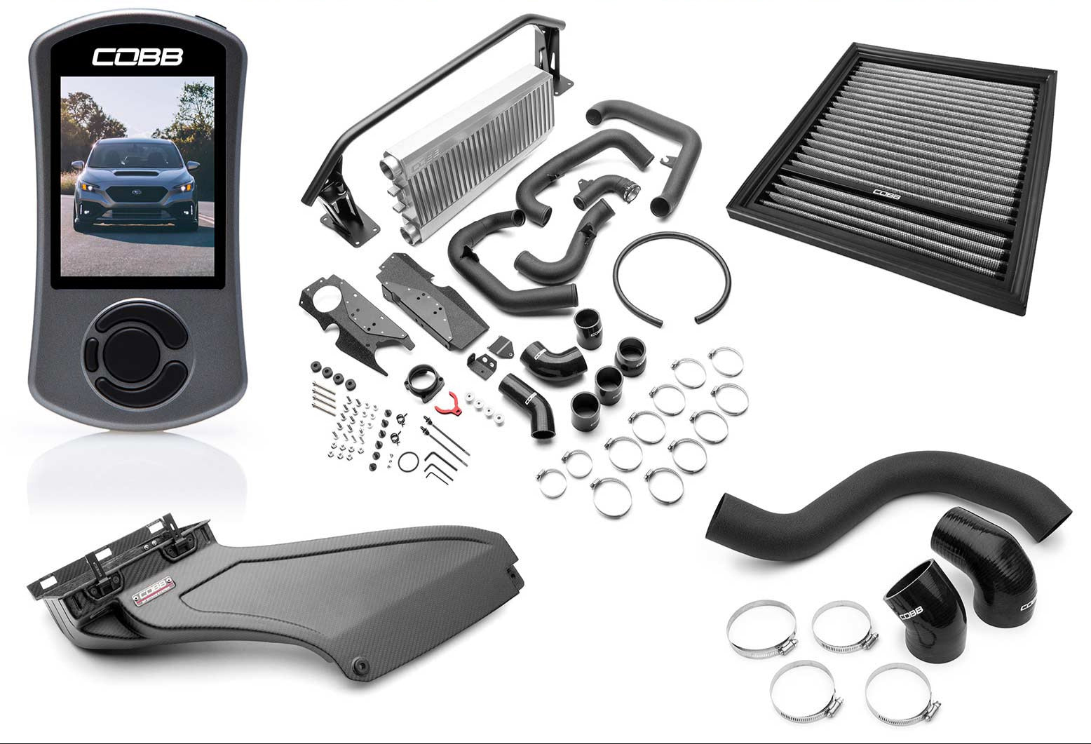 Cobb Stage 2 Power Package w/Silver FMIC & Matte CF Scoop Subaru WRX 22-26 | SUB0060020-SL-FMIC-RMC