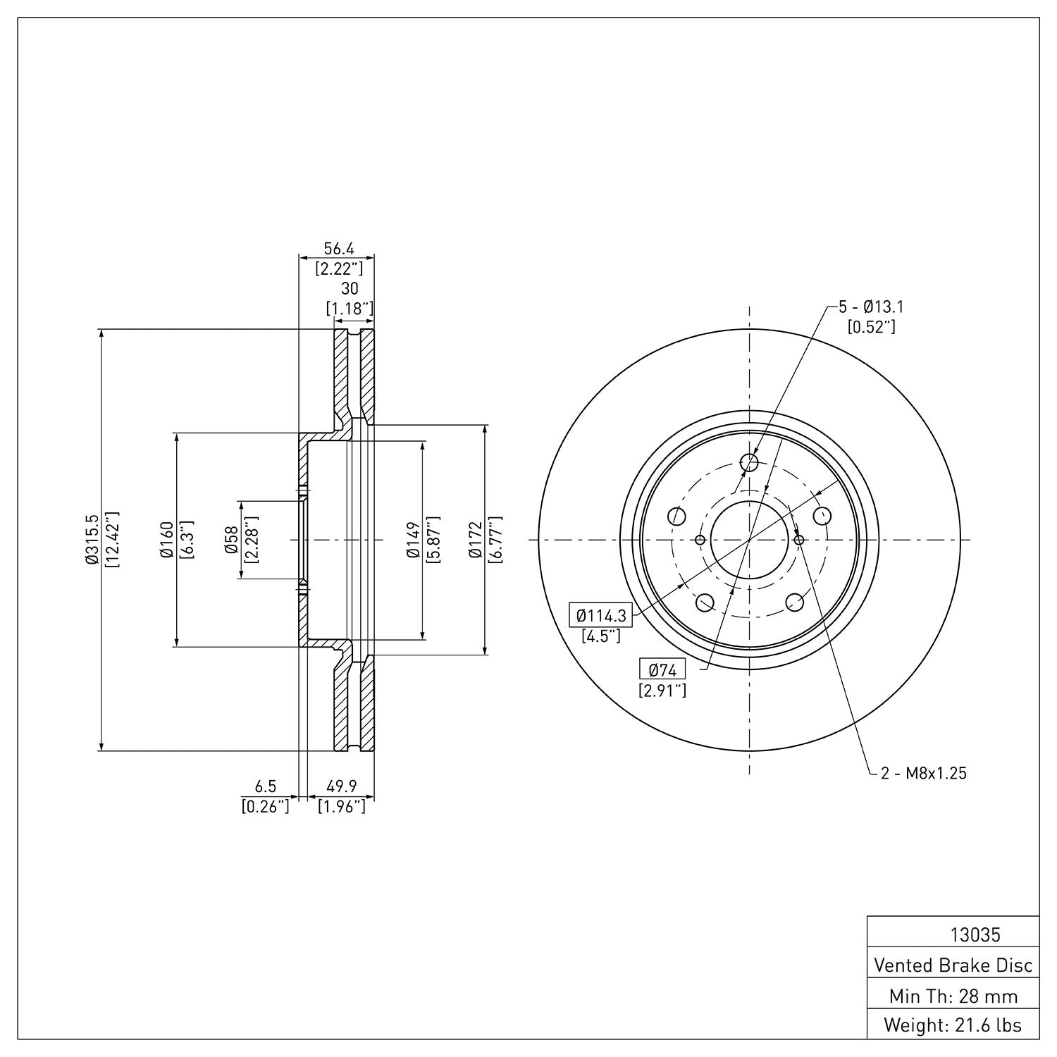 DFC Front GeoSPEC Coated Blank Brake Rotor Subaru WRX 2015-2021 w/ Eyesight Tech | 604-13035