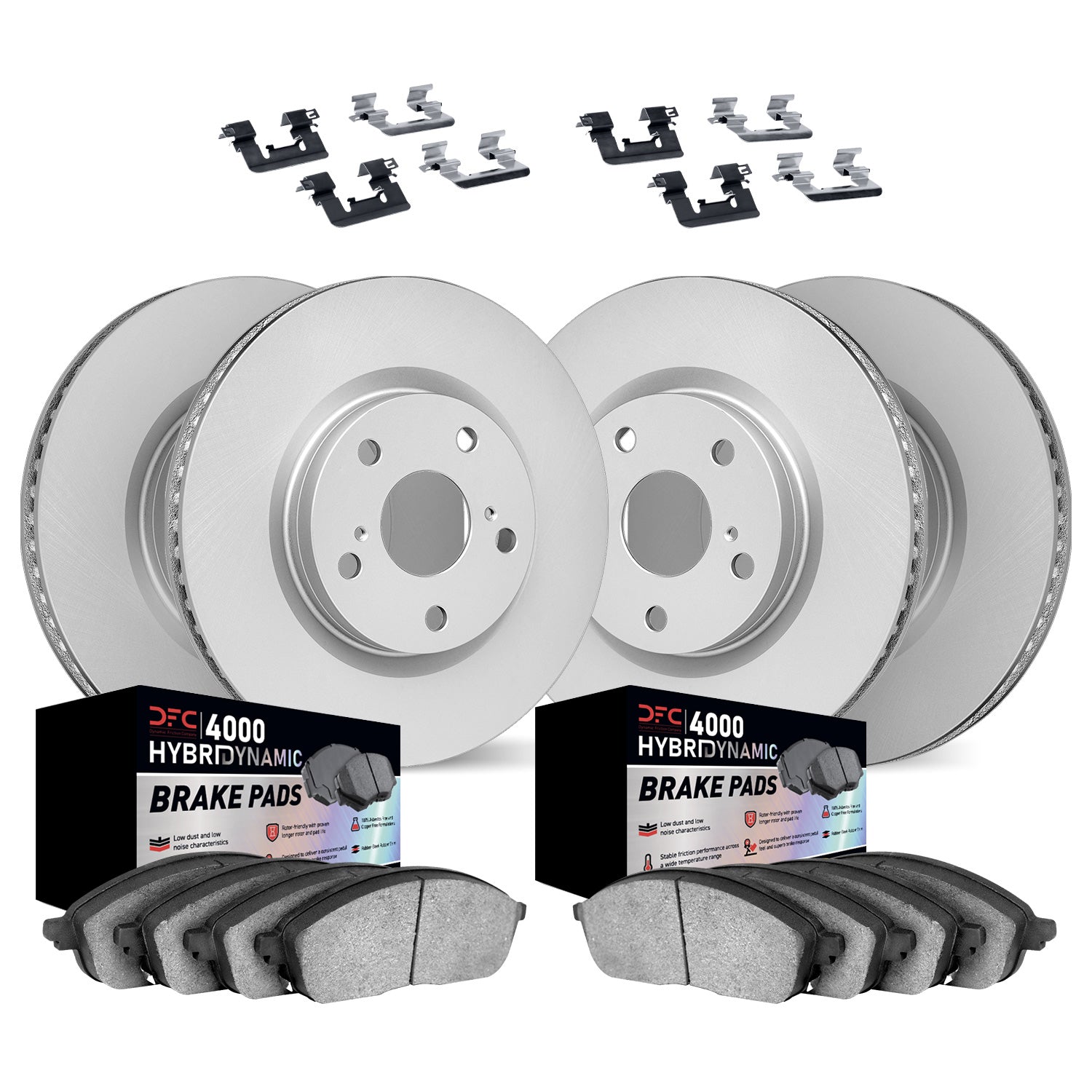 DFC Front & Rear 4000 HybriDynamic Brake Pad, Hardware & GeoSPEC Rotor Package Subaru WRX 16-21 w/ Eyesight Tech | 4814-13033