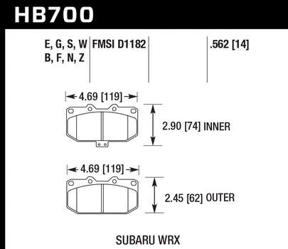 Hawk Ceramic Front Brake Pads Subaru WRX 2006-2007 | HB700Z.562