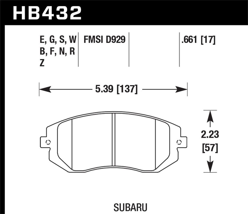 Hawk D929 DTC-60 Race Front Brake Pads Subaru WRX 2003-2005 / WRX 2008-2010 | HB432G.661