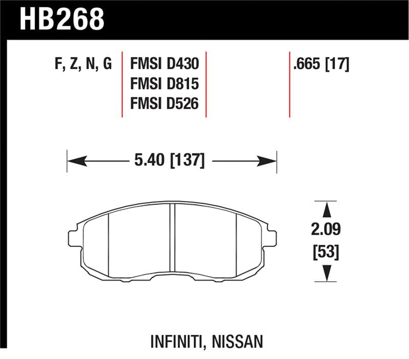 Hawk Front DTC-60 Race Brake Pads Infiniti G35 03-04 / G35X 03-05 / Nissan 350z 03-05 w/o Brembo | HB268G.665