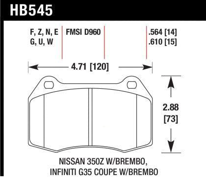 Hawk Front DTC-60 Race Brake Pads Infiniti G35 03-04 / Nissan 350Z 03-09 w/ Brembo | HB545G.564