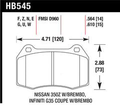 Hawk Front DTC-70 Race Brake Pads Infiniti G35 03-04 / Nissan 350Z 03-09 w/ Brembo | HB545U.564
