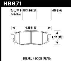 Hawk HT-10 Race Rear Brake Pads Toyota 86 / Subaru BRZ / Scion FR-S 13-20 | HB671S.628