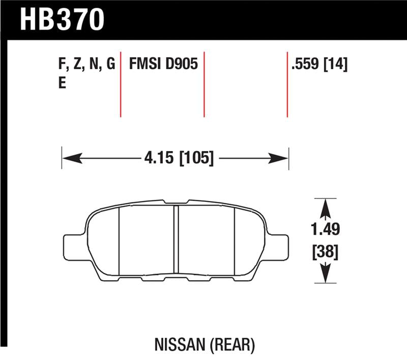 Hawk Rear DTC-60 Race Brake Pads Nissan 350Z 03-09 / Infiniti G35 03-07 w/o Brembo | HB370G.559