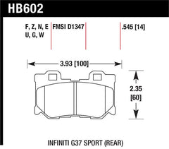 Hawk Rear DTC-70 Race Brake Pads Infiniti G37 08-13 / Nissan 370Z 09-20 | HB602U.545