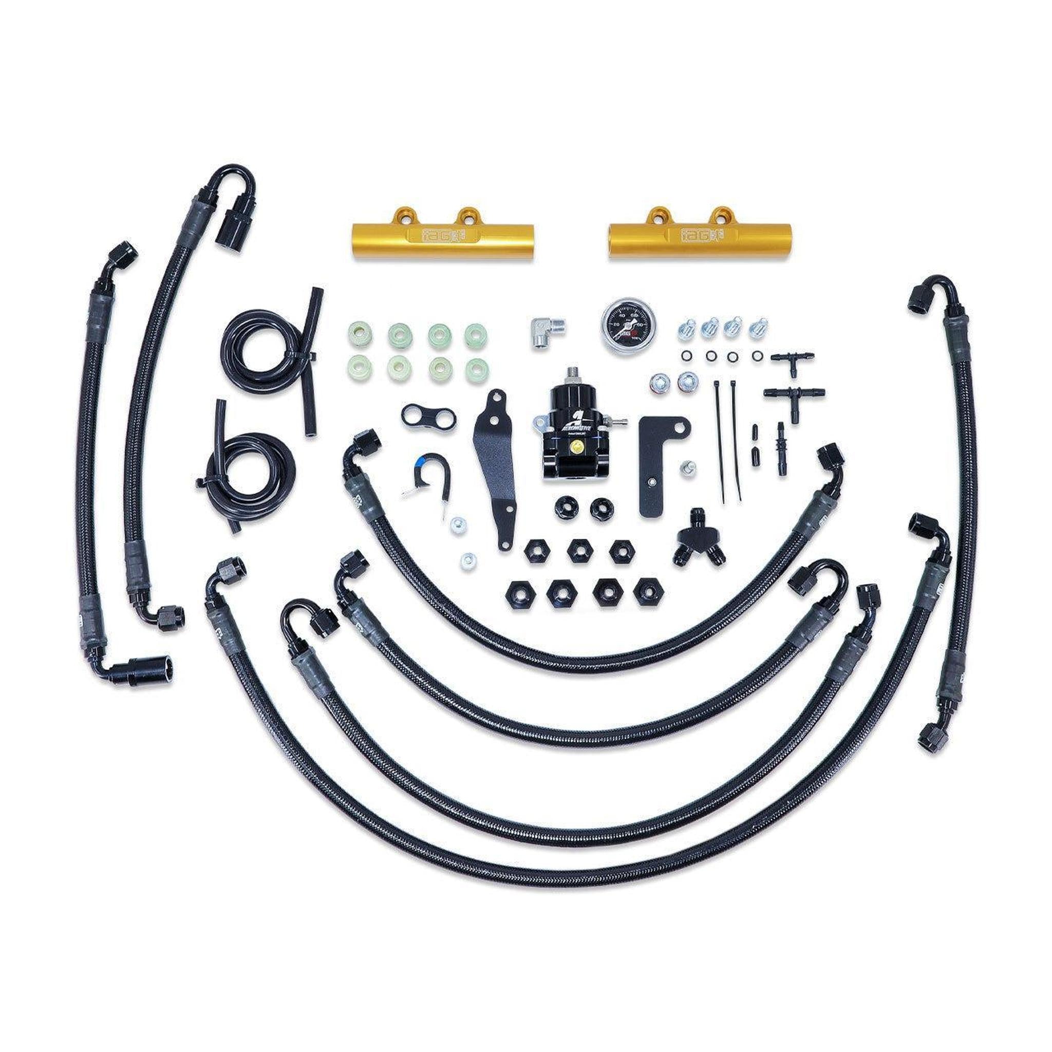 IAG Black PTFE Flex Fuel System Kit w/ Aeromotive FPR, IAG Fuel Rails WRX 08-14 / STI 08-21 | IAG-AFD-2352BK