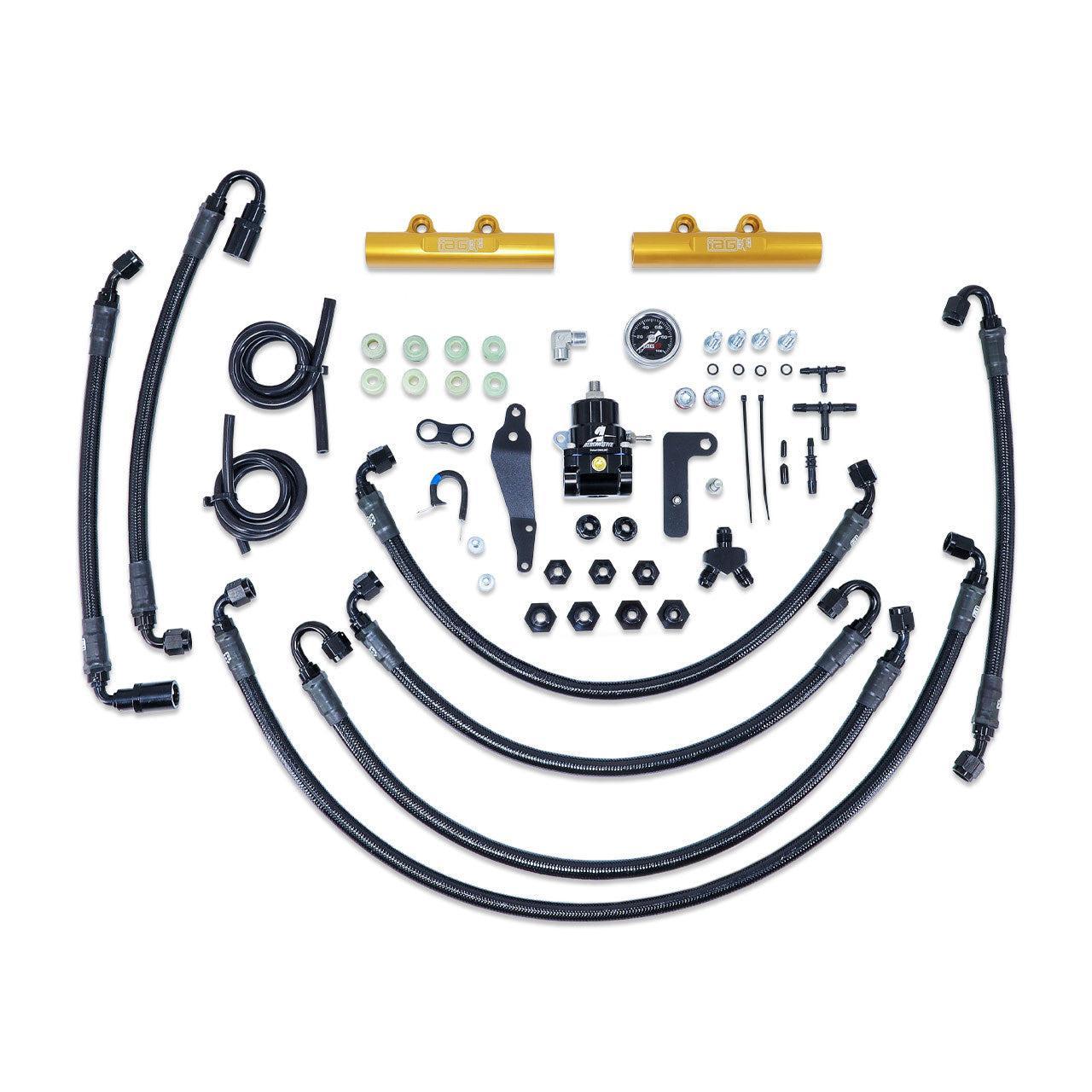 IAG Red PTFE Flex Fuel System Kit w/ Aeromotive FPR, IAG Fuel Rails WRX 08-14 / STI 08-21 | IAG-AFD-2352RD
