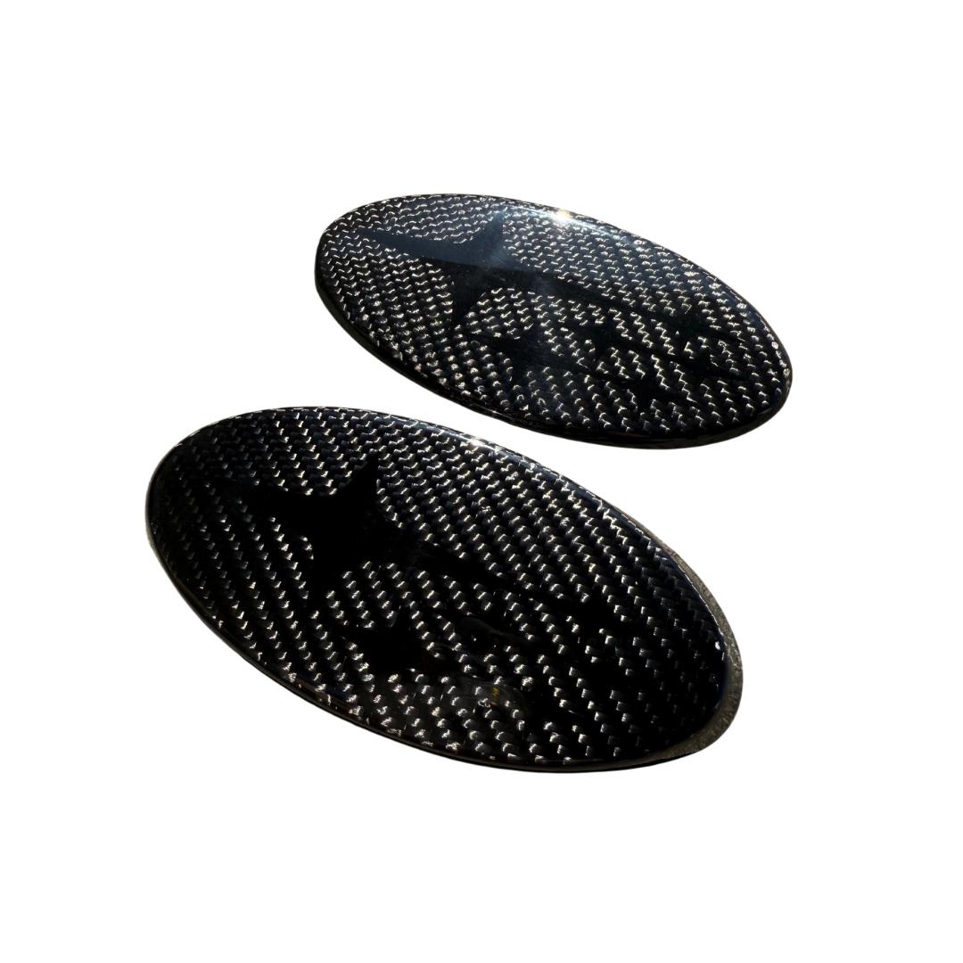JDM Station Front and Rear Carbon Fiber Frameless Emblem Set Black Stars WRX / STI 2015-2021 | JDMS15WRXFRCFB