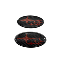 JDM Station Front and Rear Full Replacement Emblems Carbon Matte Black w/ Red Stars WRX / STI 2015-2021 | 15WRXMBSTAR-RD