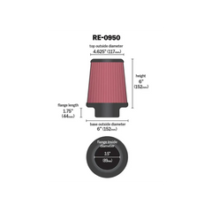 K&N Universal Rubber Filter 3 1/2inch ID FLG / 6inch Base / 4-5/8inch Top / 6inch Height | RE-0950