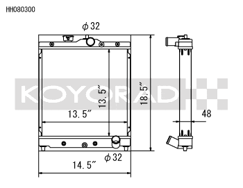 Koyo Radiator w/ 32mm Inlet/Outlet Pipes Honda 92-00 Civic/93-97 Del Sol 1.6, 1.8, 1.5L DOHC MT | HH080300