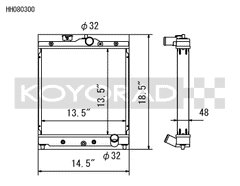 Koyo Radiator w/ 32mm Inlet/Outlet Pipes Honda 92-00 Civic/93-97 Del Sol 1.6, 1.8, 1.5L DOHC MT | HH080300
