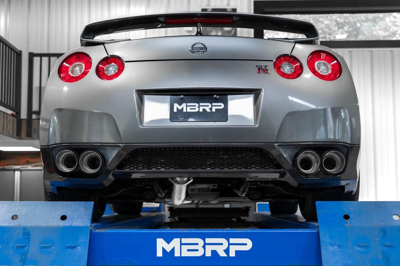 MBRP 3.5in Cat-Back Exhaust Dual Split Rear Quad Carbon Tips Nissan GT-R 2009-2025 | pS44073CF