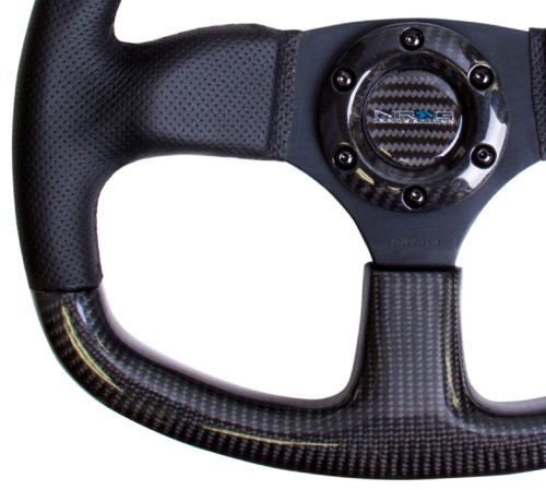 NRG 320mm Flat Bottom Style Steering Wheel Carbon Fiber w/ Black stitching | ST-009CFBS