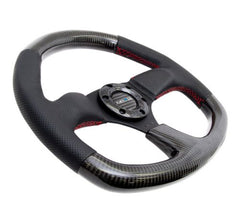 NRG 320mm Flat Bottom Style Steering Wheel Carbon Fiber with Red Stitching | ST-009CFRS