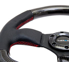 NRG 320mm Flat Bottom Style Steering Wheel Carbon Fiber with Red Stitching | ST-009CFRS