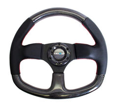 NRG 320mm Flat Bottom Style Steering Wheel Carbon Fiber with Red Stitching | ST-009CFRS