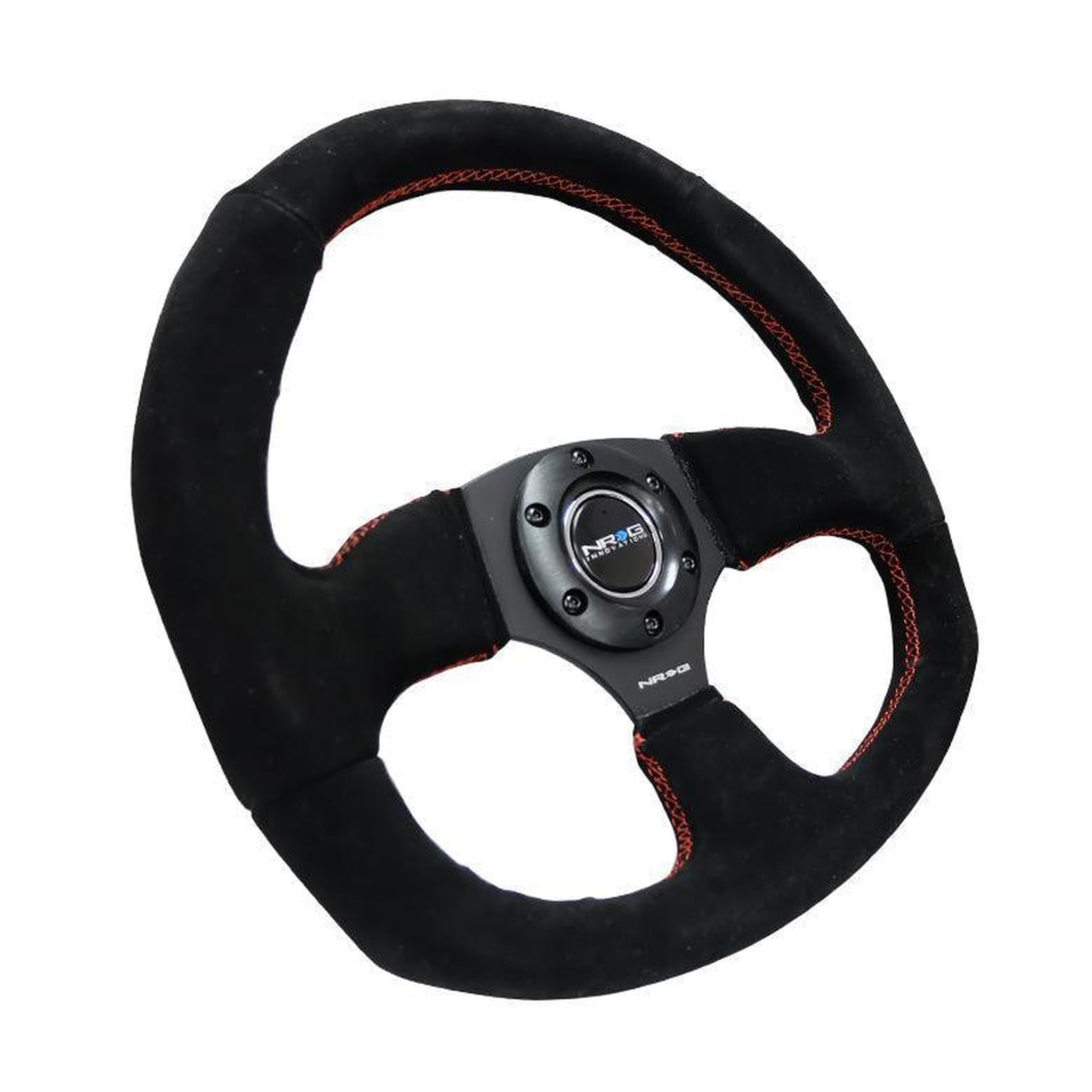 NRG 320mm Flat Bottom Style Steering Wheel Suede w/ Red Stitching | RST-009S-RS