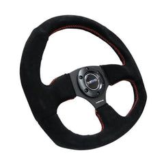 NRG 320mm Flat Bottom Style Steering Wheel Suede w/ Red Stitching | RST-009S-RS