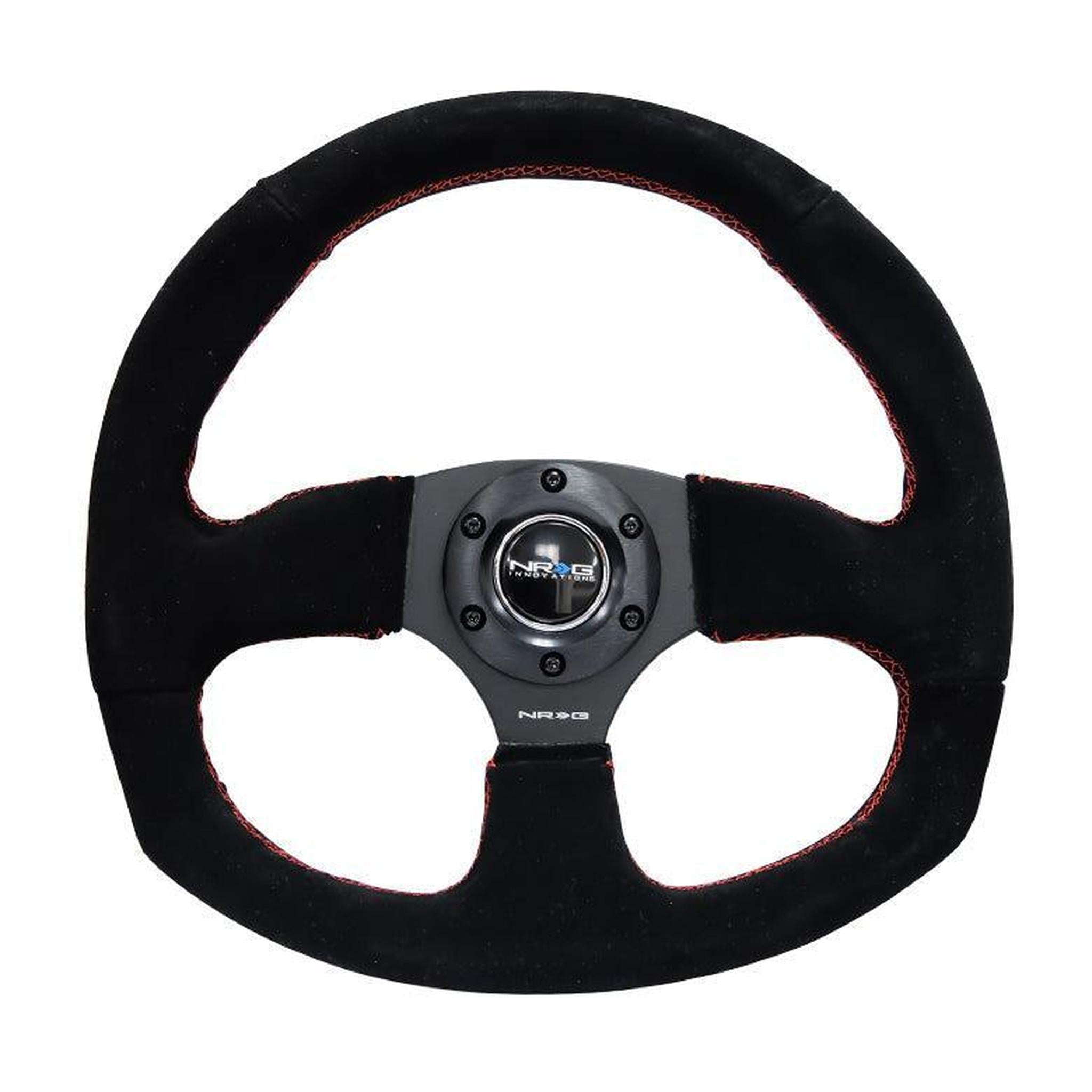 NRG 320mm Flat Bottom Style Steering Wheel Suede w/ Red Stitching | RST-009S-RS