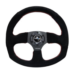 NRG 320mm Flat Bottom Style Steering Wheel Suede w/ Red Stitching | RST-009S-RS