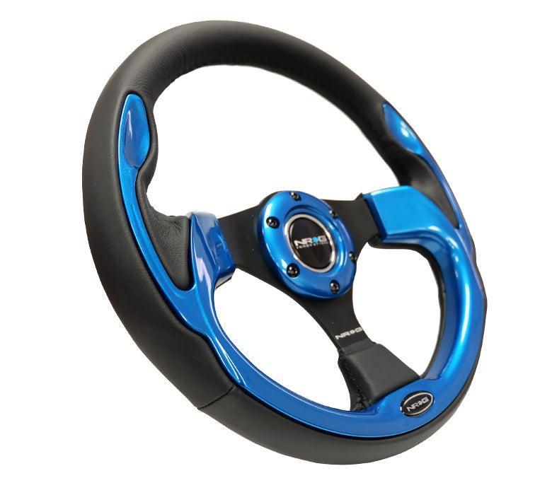 NRG 320mm Reinforced Steering Wheel Leather Steering wheel with blue trim | RST-001BL