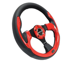 NRG 320mm Reinforced Steering Wheel Leather Steering wheel with red trim | RST-001RD