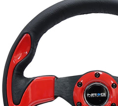 NRG 320mm Reinforced Steering Wheel Leather Steering wheel with red trim | RST-001RD