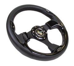 NRG 320mm Reinforced Steering Wheel Wheel Leather Steering wheel with shiny black trim | RST-001BK