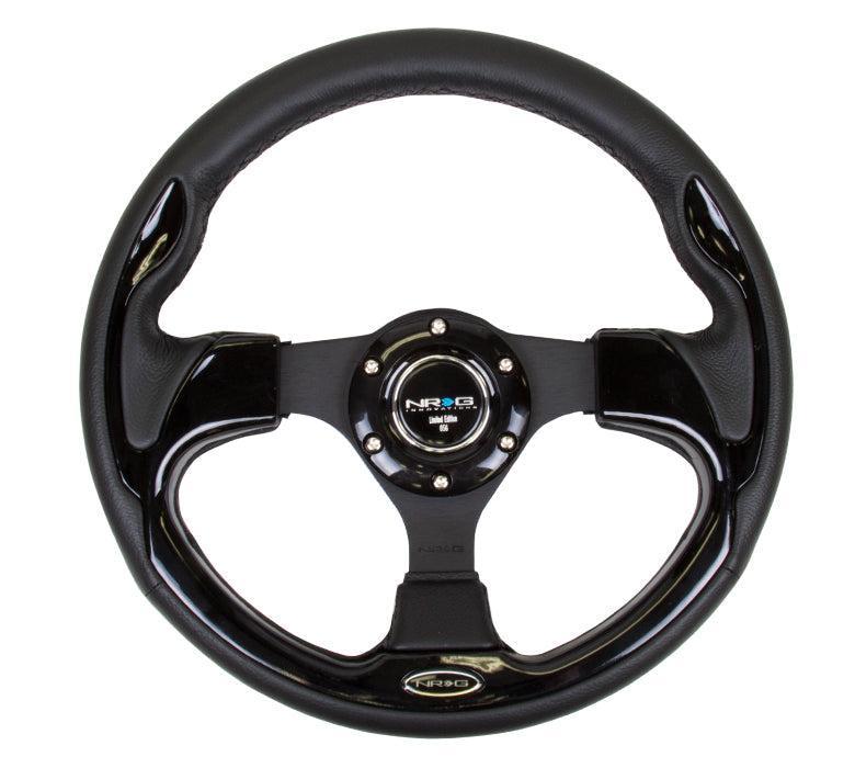 NRG 320mm Reinforced Steering Wheel Wheel Leather Steering wheel with shiny black trim | RST-001BK
