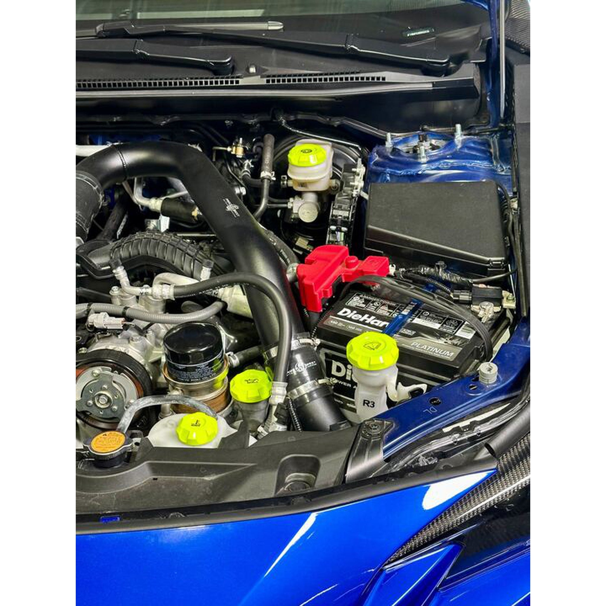 Noble Billet Fluid Reservoir Cap Set (Florescent Yellow) - 2015-2026 Subaru WRX / STI - 2022-2026 BRZ / GR86