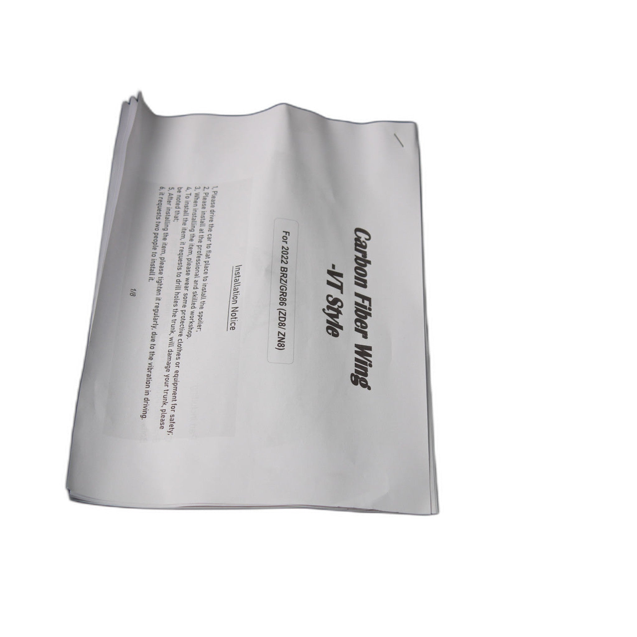 Noble Voltex Type 1 Style Carbon Fiber Spoiler Subaru BRZ / GR86 2022-2025