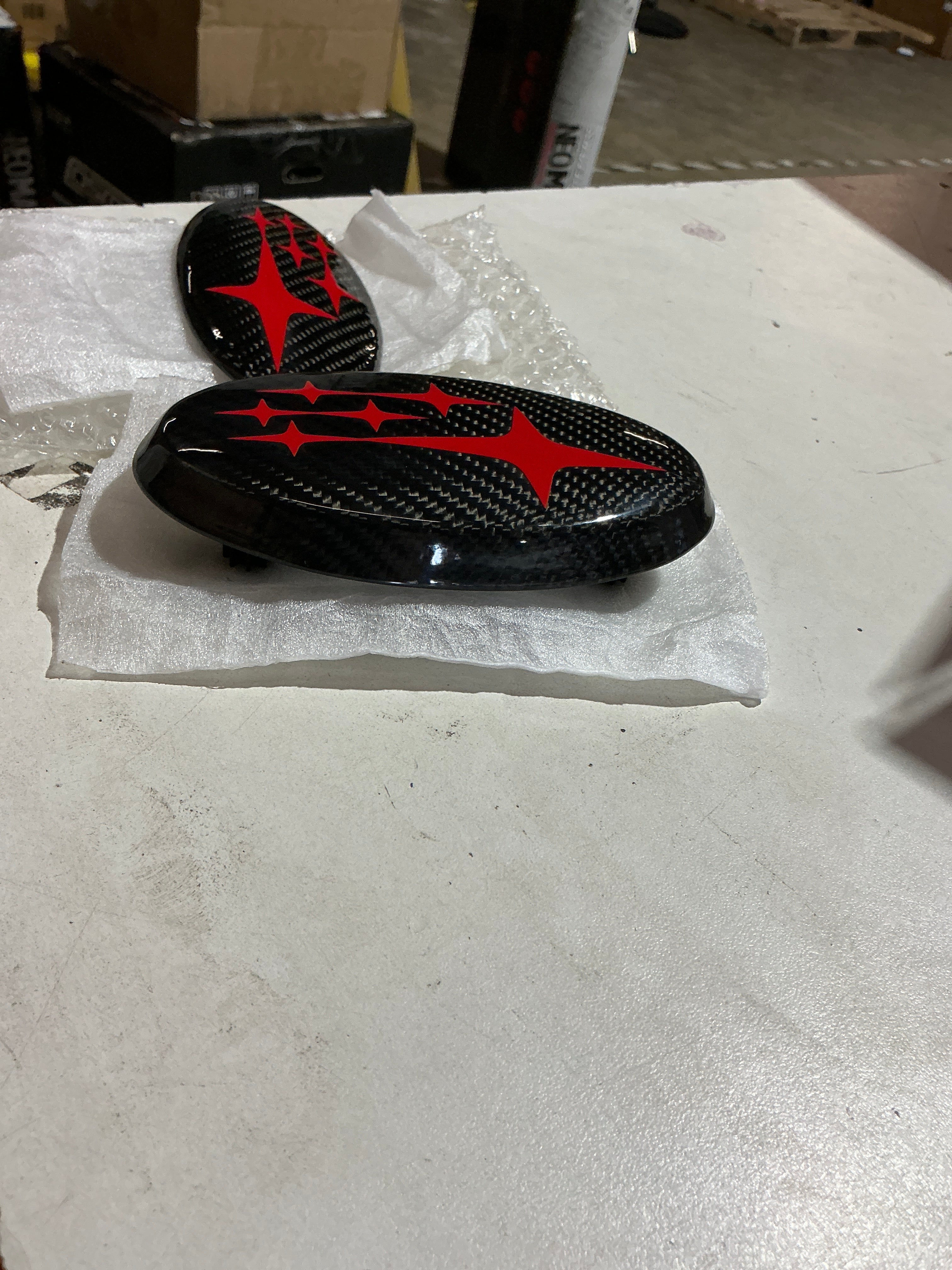 [OPEN BOX] Noble Frameless Front and Rear Emblems Carbon Fiber - 2022-2026 Subaru WRX - Neon Yellow - Red
