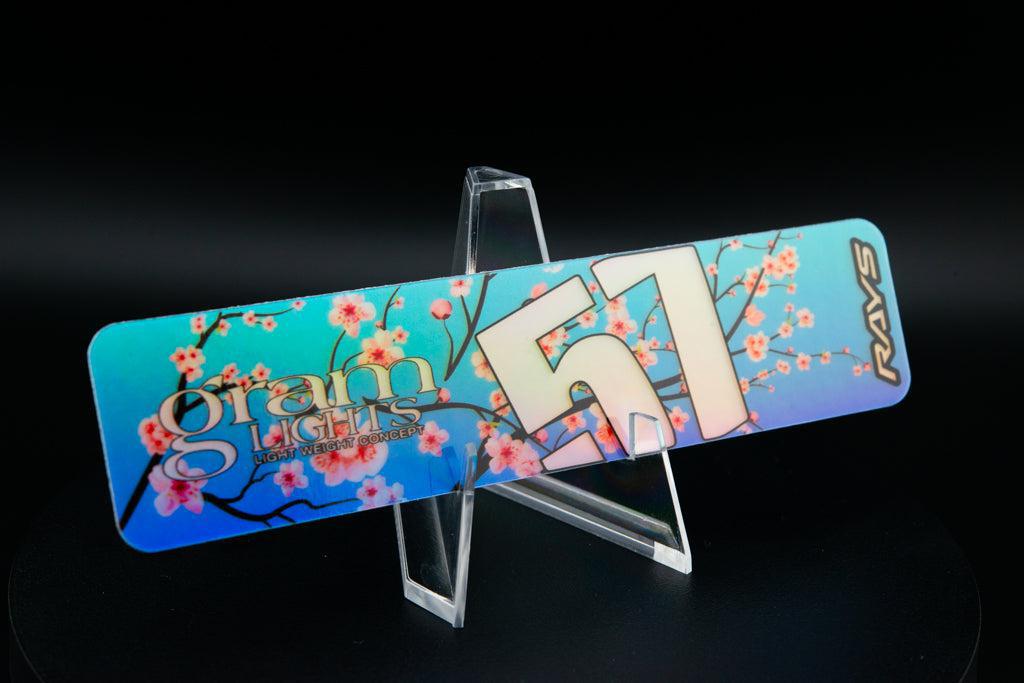 Overnight.Crew Rays Gram Lights 57DR/57CR Spoke Stickers (4 PCS) - Cherry Blossom/Blue (Holographic)