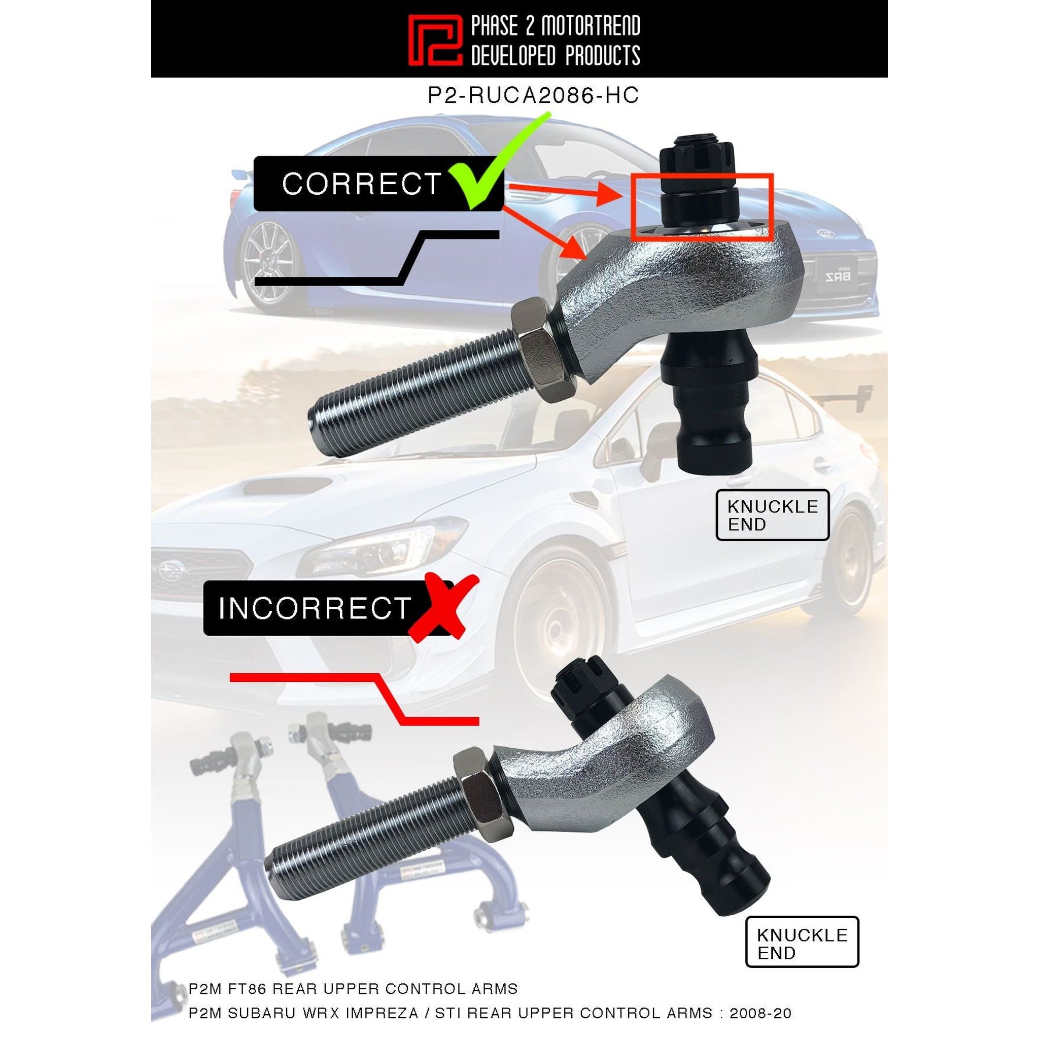 P2M Rear Upper Control Arms FR-S 13-16 / BRZ / GT-86 13-2020 WRX / STI 08-21 | P2-RUCA2086-HC