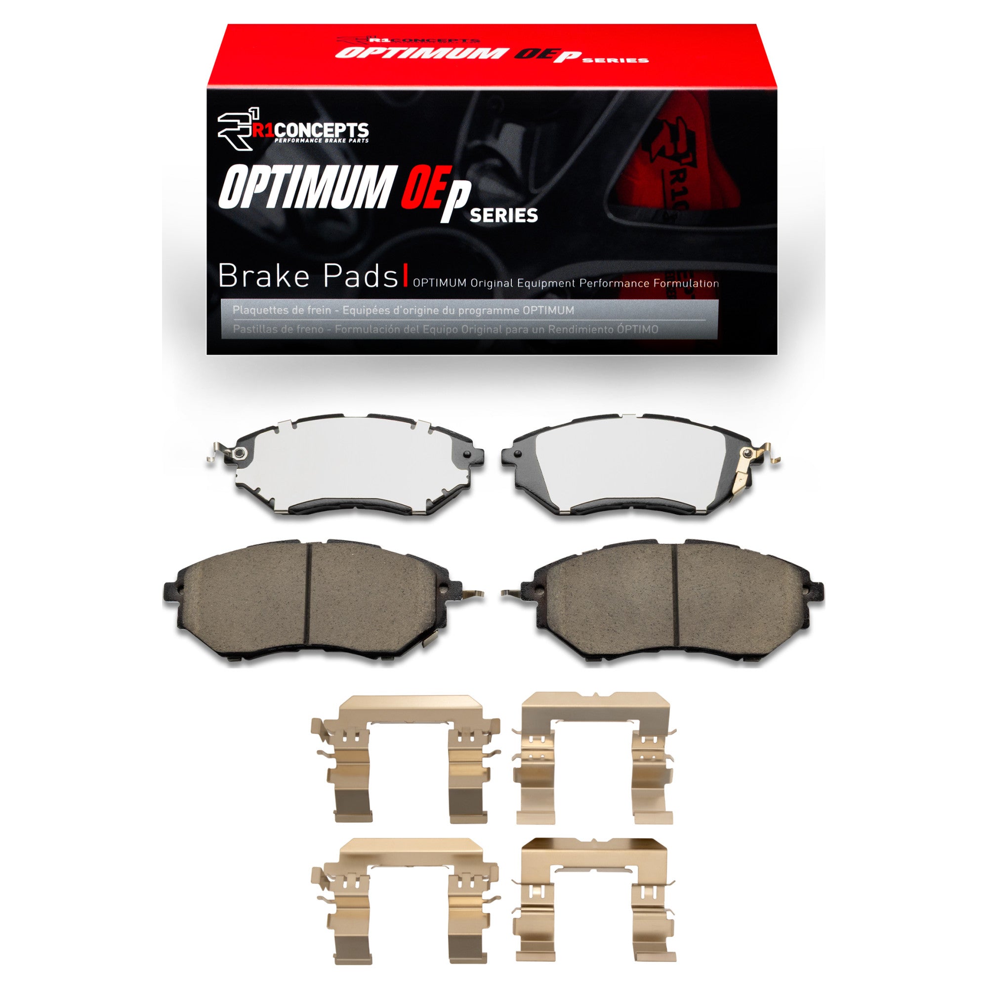 R1 Concepts Front Optimum OE Brake Pads & Hardware Kit Subaru WRX 2015-2021 w/ Eyesight Tech | 2551-1078-01