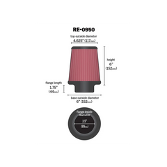 K&N Universal Rubber Filter 3 1/2inch ID FLG / 6inch Base / 4-5/8inch Top / 6inch Height | RE-0950