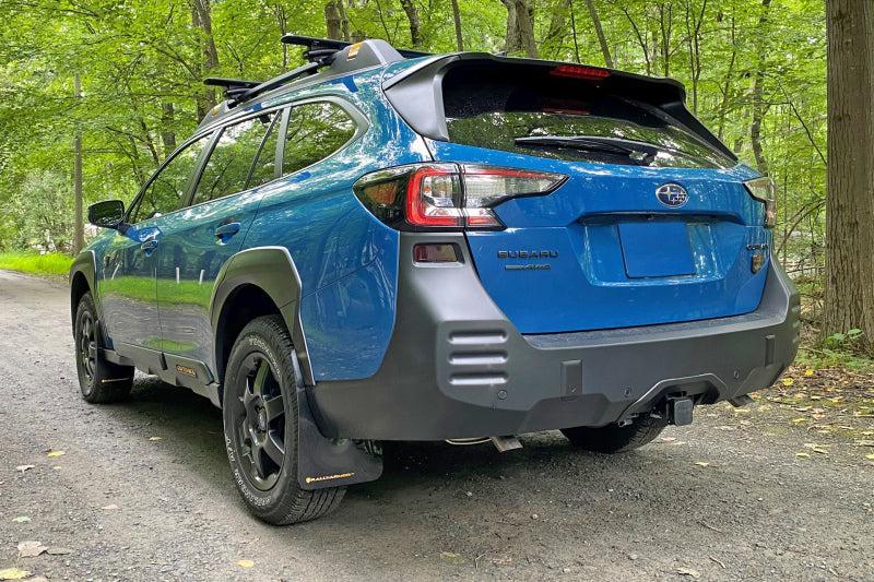 Rally Armor Black Mud Flap Blue Logo 2022-2025 Subaru Outback Wilderness | MF76-UR-BLK/BL