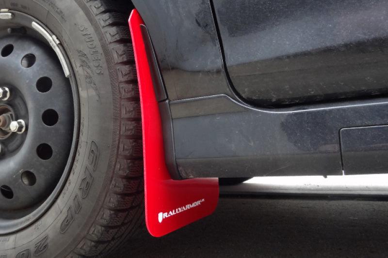 Rally Armor Black UR Mud Flap w/ White Logo 13-19 USDM Ford Fiesta ST | MF29-UR-BLK/WH