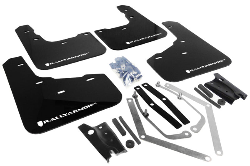 Rally Armor Black UR Mud Flap w/ White Logo 13-19 USDM Ford Fiesta ST | MF29-UR-BLK/WH